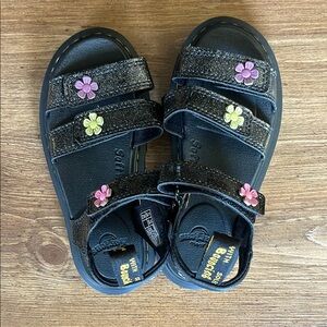 Little Girls Dr. Martens Black Sandal with Floral Accents
